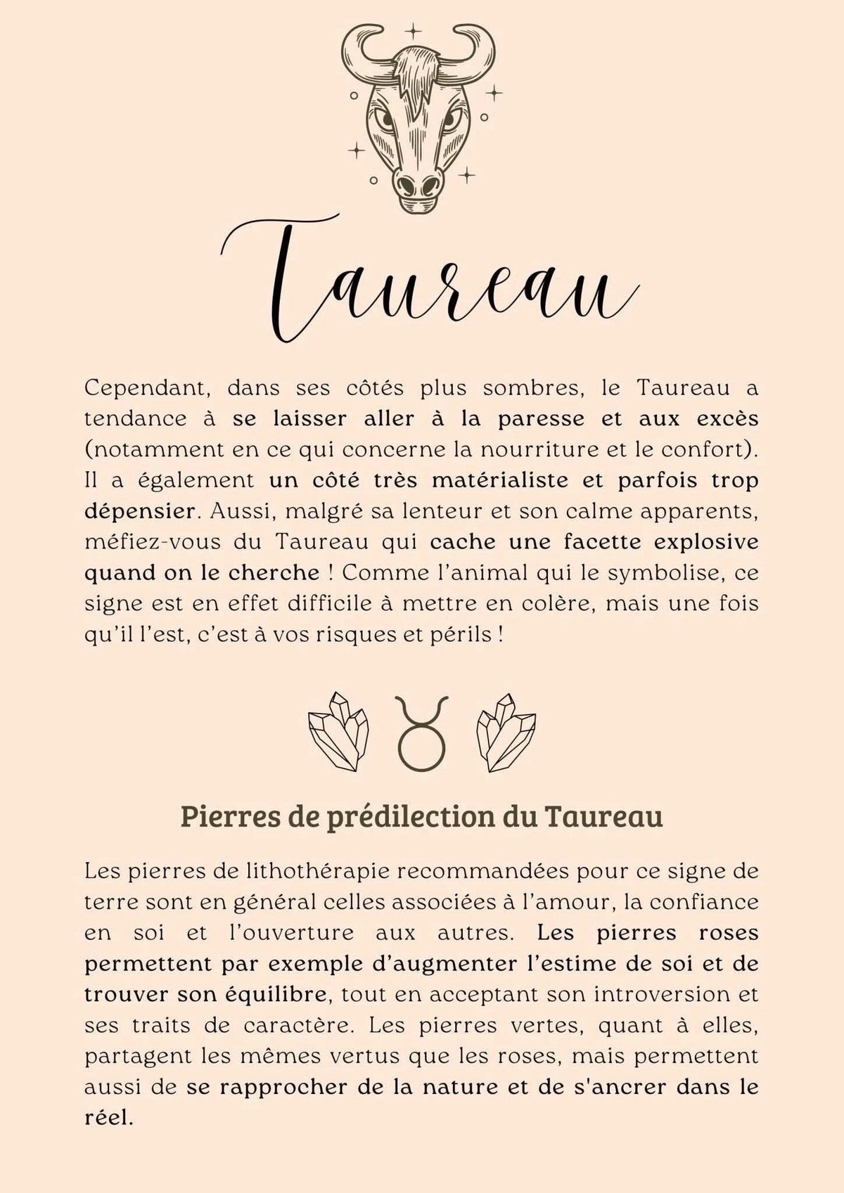Ebook sur guide pierres astrologiques pour le Taureau avec conseils lithothérapeutiques
