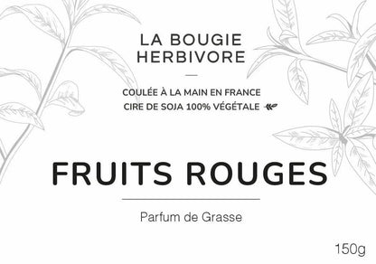 Étiquette de bougie cire de soja artisanale Fruits rouges de La Bougie Herbivore, 150g, parfum de Grasse