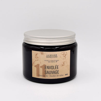 Grande Bougie Parfumée Lin & Tabac - 400g - 3 Mèches - Cire Végétale & Artisanale (Boîte Incluse)