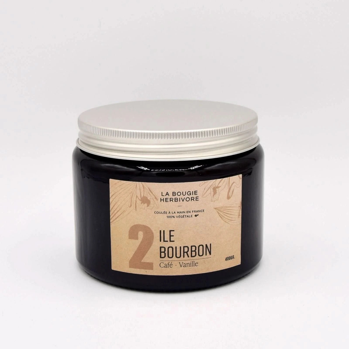 Bougie parfumée café vanille de La Bougie Herbivore dans un pot noir élégant de 500ml