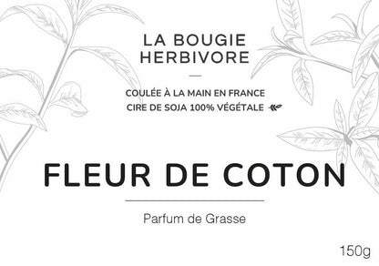 Bougie parfumée fleur de coton 150g de La Bougie Herbivore, coulée à la main en France avec cire de soja végétale