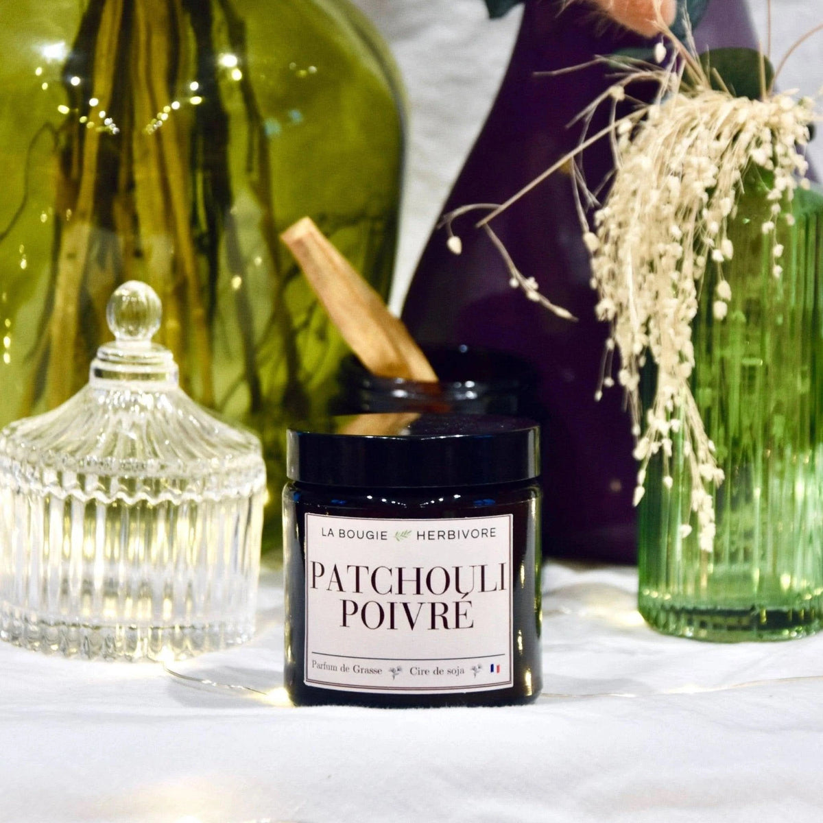 Bougie parfumée "Patchouli poivré" à la cire végétale de soja 90g La Bougie Herbivore Bougies