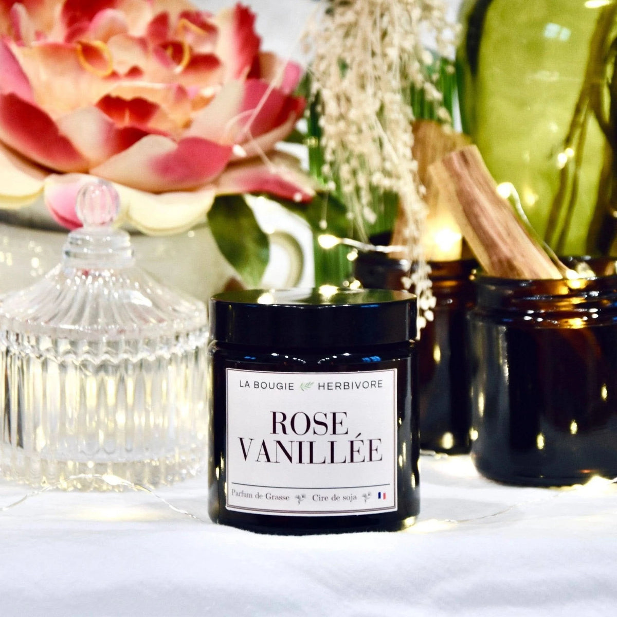 Bougie parfumée "Rose vanillée" à la cire végétale de soja 90g La Bougie Herbivore Bougies