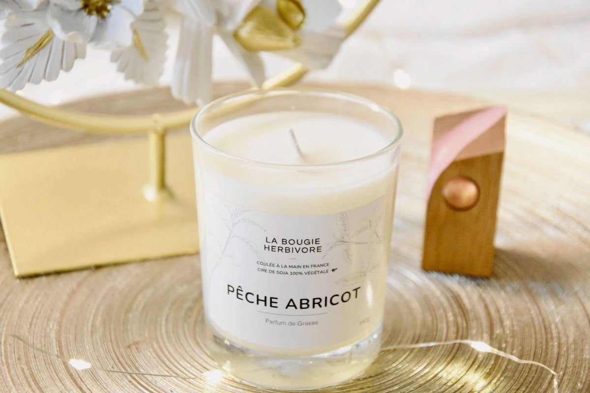 Bougie Parfumée Pêche Abricot 150g – Cire Soja Écocert – Parfum Fruité Vivifiant – Artisanale Française