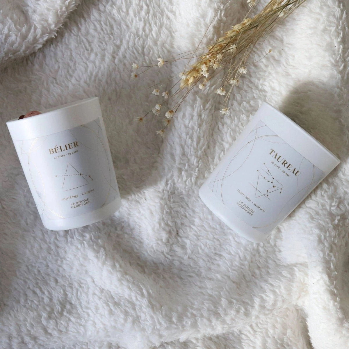 Bougie Astro Signe du TAUREAU + Pierre Quartz rose et Aventurine La Bougie Herbivore Bougies