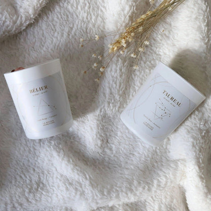 Bougie Astro Signe du TAUREAU + Pierre Quartz rose et Aventurine La Bougie Herbivore Bougies