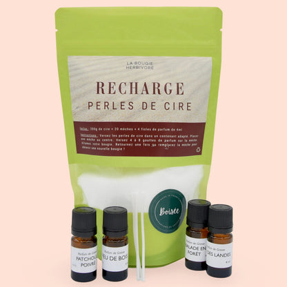 Recharge de perles de cire boisées La Bougie Herbivore avec 20 perles parfumées et huiles essentielles